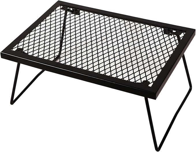 Folding Campfire Grill Grate, Portable Heavy Duty Steel Over Fire Camp Grill for Outdoor Camping Cooking Fire Pit, Black