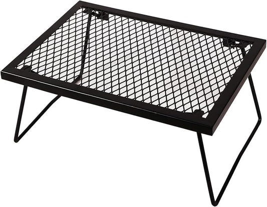 Folding Campfire Grill Grate, Portable Heavy Duty Steel Over Fire Camp Grill for Outdoor Camping Cooking Fire Pit, Black