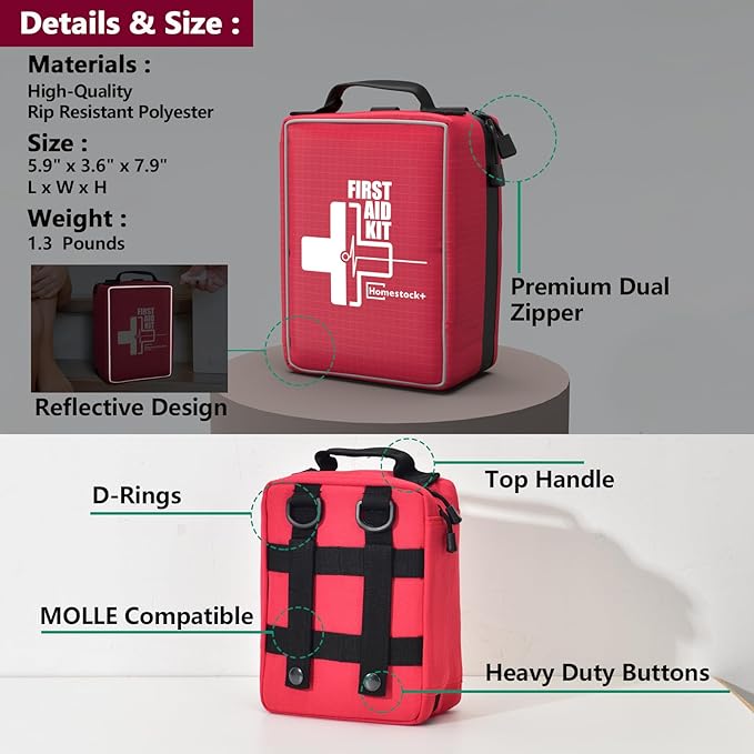 First Aid Kit, Upgrade Trauma First Aid Kit with Labelled Compartments -Emergency Medical Kits with Molle System First Aid Kits for Car, Home, Hiking, Camping and Outdoor Emergencies -216 Pieces