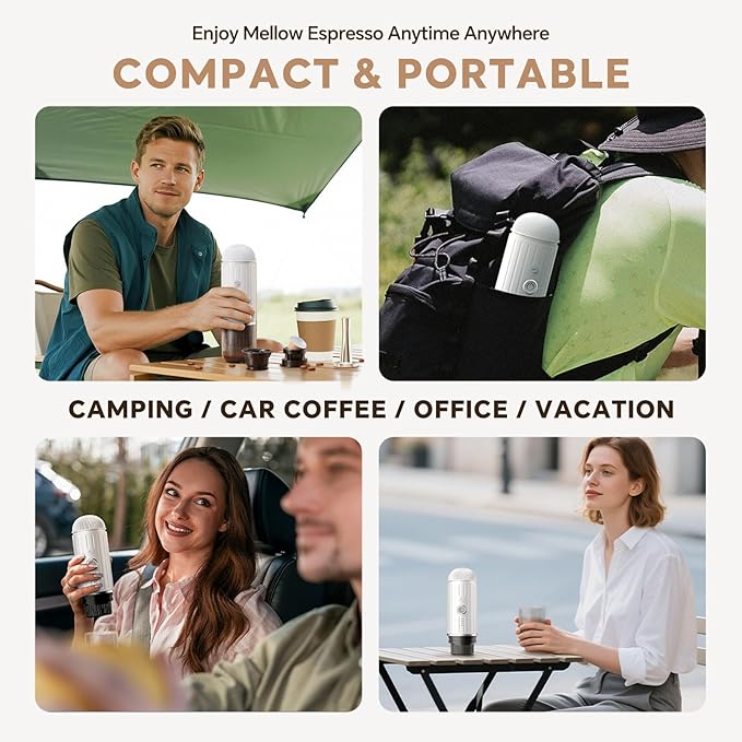 Portable Electric Espresso Coffee Maker, Fast self-heating 2 IN 1 Extraction System Espresso Machine, Support Ground Coffee and NS capsule, for Travel,Car,Hiking,Climbing,Rich Crema(White)