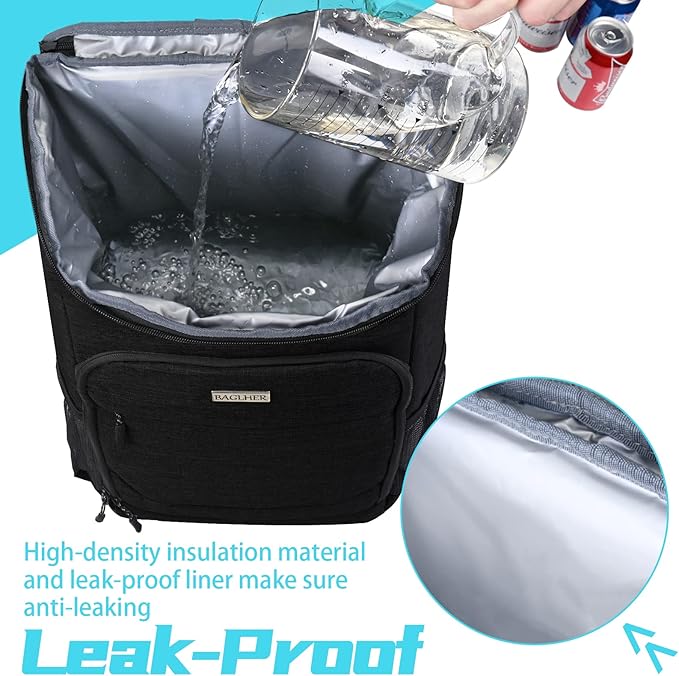 BAGLHER Lightweight Insulated Cooler Backpack - 30 Cans, Leak-Proof for Lunch, Picnic, Hiking, Camping Trips