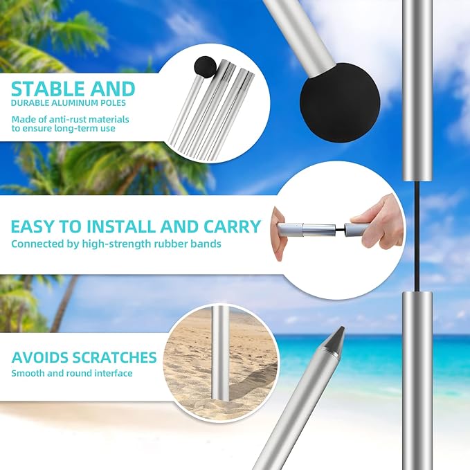 Beach Tent Sun Shelter UPF50+, 10x10 FT Family Beach Shade Canopy with 4 Aluminum Poles, Beach Blanket, Carrying Bag and Sand Shovel, Outdoor Pop Up Tent for Beach Camping Trips