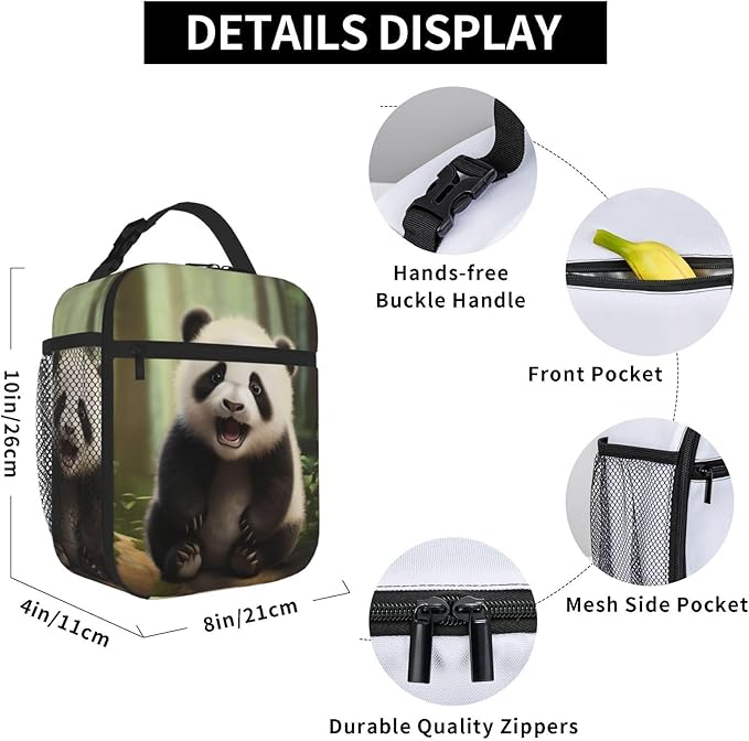 SARA NELL Panda Insulated Lunch Bag Cute Panda Lunch Box for Women Men Teens Kids, Reusable Lunch Tote Bag, Thermal Insulated Lunch Bags for Work, Picnic, School or Travel, Black and White