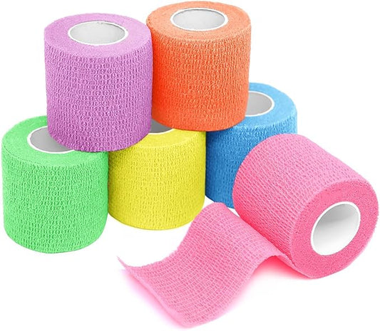 FriCARE Self Adhesive Bandage Wrap, Medical Tape in First Aid Kit, Cohesive Bandages for Wounds Sport Vet, FSA/HSA Eligible, 2 Inches X 5 Yards 6 Rolls, Fluorescent Color