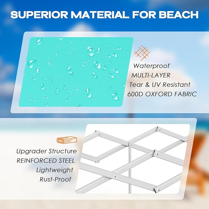 Beach Wagon with Big Wheels for Sand, All Terrain Steel Frame Foldable Beach Cart, 9" Inflatable Tires, 200L Large Capacity, Collapsible Design for Easy Transport, Lightblue