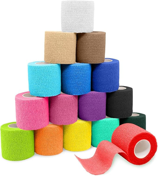 FriCARE Self Adhesive Bandage Wrap, Medical Tape in First Aid Kit, Cohesive Bandages for Wounds Sport Vet, FSA/HSA Eligible, 2 Inches X 5 Yards 16 Rolls, Rich