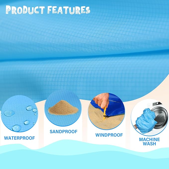 Beach Blanket Waterproof Sandproof 1-7 Adult Oversized 78 '' × 81 '' Lightweight Durable Compact Sand Free Beach Mat for Travel Camping Hiking Picnic Blanket