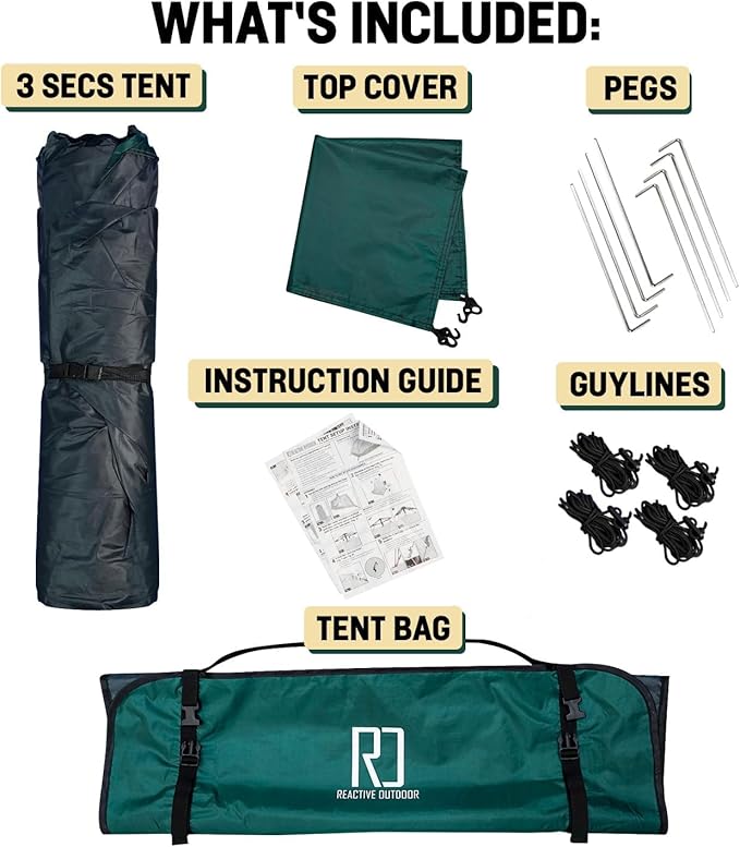Reactive Outdoor Tent - 3 Second Tent - 3 Sec Instant Pop Up Tent - Easy and Quick Setup Camping Tent - 1 Person Setup Waterproof Double Layer Outdoor Camping Tent