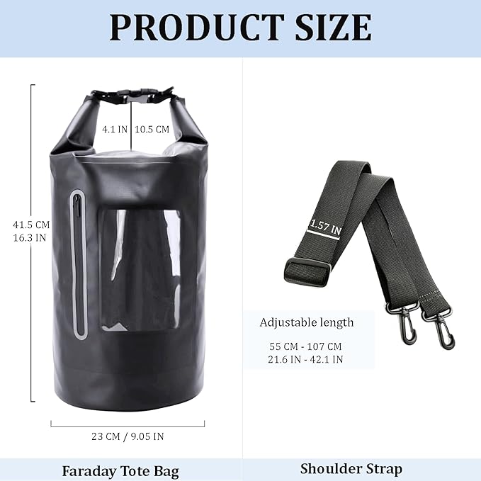 Quctak 15L Faraday Dry Bags, Waterproof Backpack For Electronic Device, Faraday Cage for Signal Blocking, Faraday Key Fob Protector, Anti-Theft Anti-Tracking GPS RFID Waterproof Dry Bag