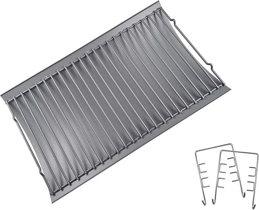 LS'BABQ Replace Parts Aluminized Steel 20" Ash Pan with 2 pc Fire Grate Hanger, Replacement for Chargriller 5050, 5072, 5650 Charcoal Grills(20.4" x 12.8")