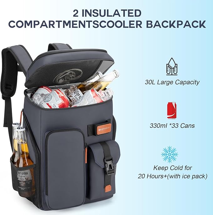 Insulated Cooler Backpack,33 Cans Multifunctional Double Deck Leakproof Cooler Bag with Sternum Strap,Large Capacity Lightweight Travel Camping Beach Backpack