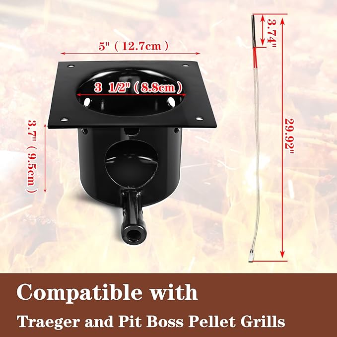 Fire Pot Burn Pot and Hot Rod Ignitor Kit Replacement for Traeger, Pit Boss and and Camp Chef Pellet Grill/Smoker Parts - Heavy Duty Black Enamel Fire Pot with Ash Remover, Screws and Fuse