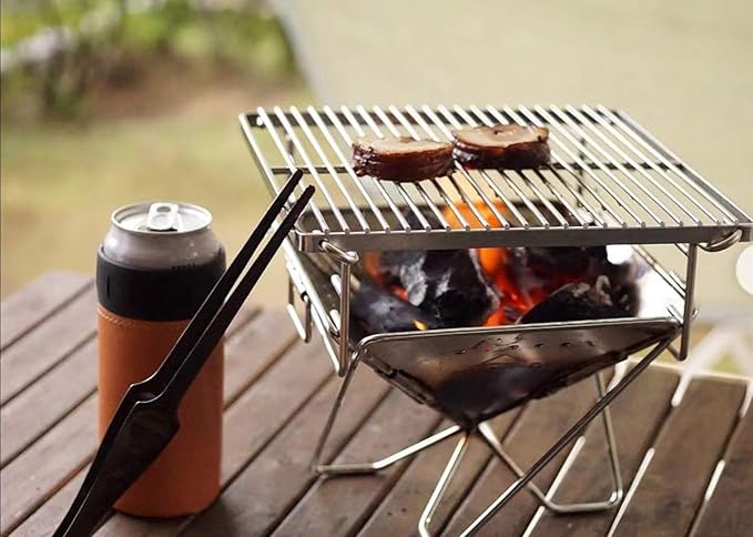 CAMPINGMOON Tabletop Small Charcoal Grill Mini Portable Fire Pit 9.65-inch Stainless Steel with Carrying Bag X-MINI-PRO