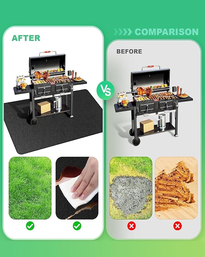 Large 76 x 52 inches Under Grill Mats for Outdoor Grill | Double-Sided Fireproof | Waterproof | Oil-Proof | Easy to Clean | Indoor Fireplace/Fire Pit Mat | Quality BBQ Mat for Deck Patio Lawn