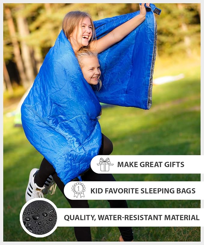 Sleeping Bag Indoor & Outdoor Use. Great for Kids, Boys, Girls, Teens & Adults. Ultralight and Compact Bags are Perfect for Hiking, Backpacking & Camping
