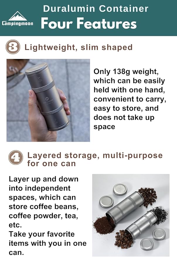 camping moon Coffee Canister 2-Stage CNC Cutting Duralumin CC-51-H