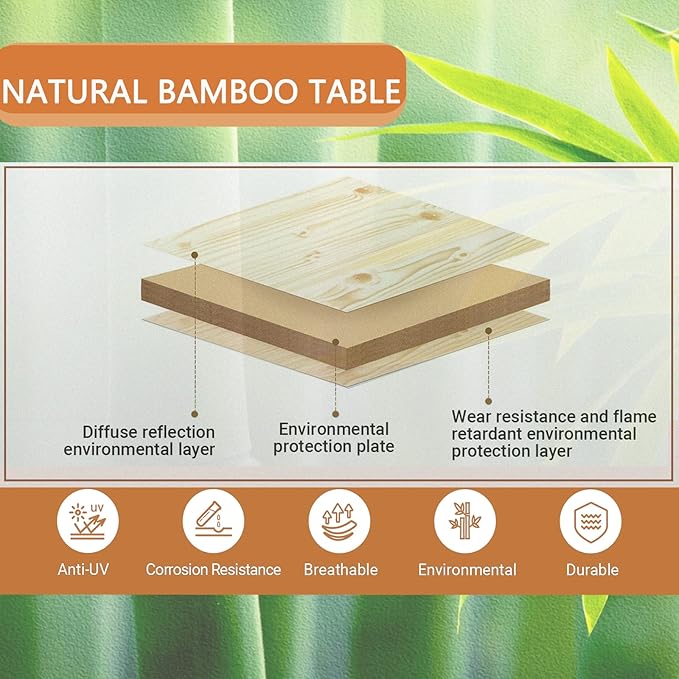 KingCamp Lightweight Stable Folding Camping Table Bamboo Outdoor Folding Tables Adjustable Height Portable Picnic