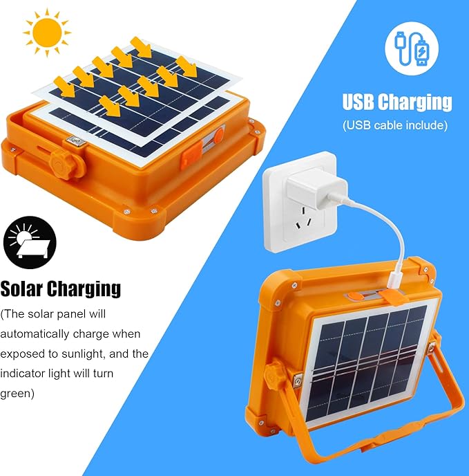 Solar Portable Camping Light with Stand, 100W 12000mAh Battery Rechargeable Light with 4 Modes, LED Cordless Flood Lights for Work, Emergency Power Failure, Car Repair