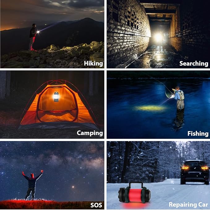 2 Pack Camping Lantern, Outdoor LED Camping Light, Rechargeable Flashlights with 1000LM, 6 Modes, 4000mAh Power Bank, IPX5 Waterproof Portable Emergency Camp Light for Hurricane Survival - Blue