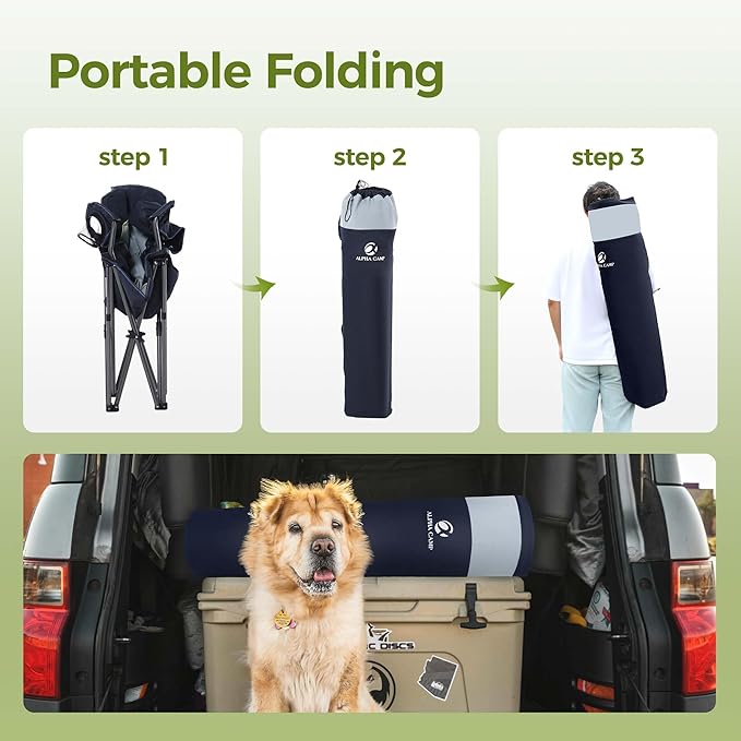 ALPHA CAMP Oversized Camping Folding Chair Heavy Duty Lawn Chair with Cooler Bag