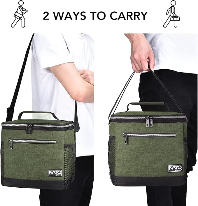 Tirrinia Large Insulated Lunch Box for Men/Women, Leakproof Thermal Lunch Bag for Office Picnic Work Beach Camping,Reusable Lunch Cooler Tote for Adult,Green