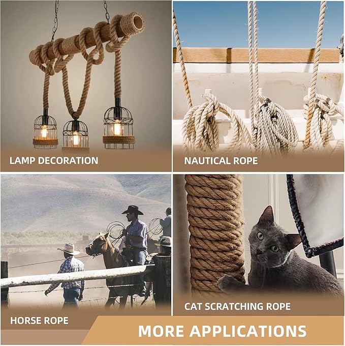 Hemp Rope 3/4 Inch 165 Feet Jute Rope, Natural Heavy Duty Rope, Twisted Hemp Rope for Deer, Thick Rope Tug of War Rope, Nautical Rope for Crafts Swing Rope, Home Decorating Gardening Bundling