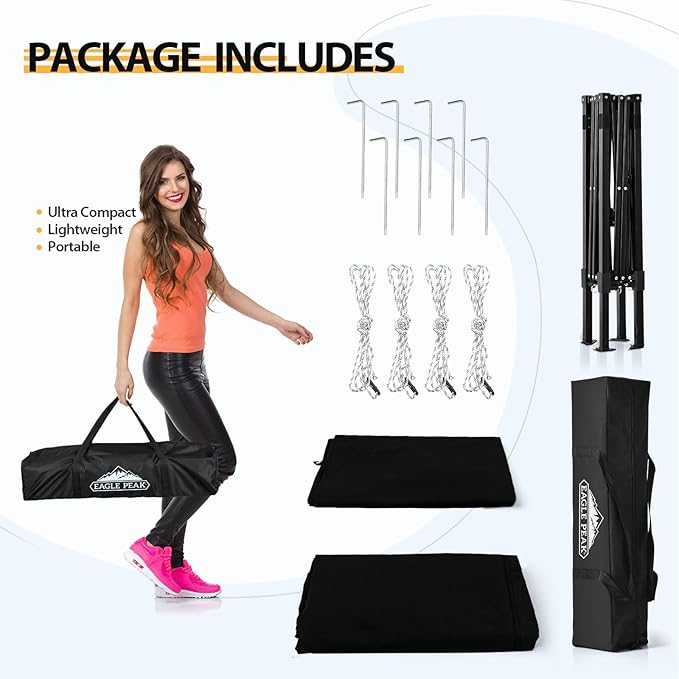 EAGLE PEAK Flex Ultra Compact 4x4 Pop-up Canopy, Sun Shelter, Changing Room, Portable Privacy Canopy Cabana for Pool, Fashion Photoshoots, or Camping, 4x4 ft, Black