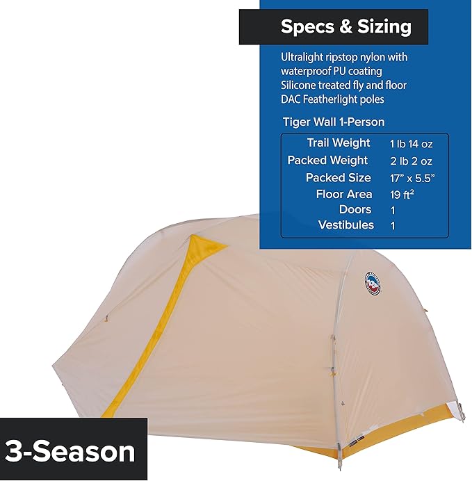 Big Agnes Tiger Wall UL Ultralight Tent with UV-Resistant Solution Dyed Fabric