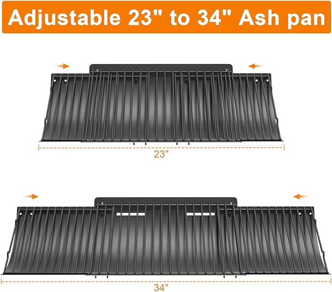 MixRBBQ 23" to 34" Universal Ash pan with 2 Fire Hanger for Chargriller Charcoal 1224, 1324, 2121, 2222, 2727, 2828, 2929, Charbroil 17302056 Oklahoma Joe Charcoal Ash Pan, Grill Replacement Part