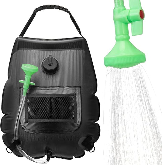 Solar Portable Shower Bag, 5 Gal/20L Solar Heating Outdoor Camping Shower Bag with On-Off Switchable Shower Head&Removable Hose Suitable for Camping, Hiking, Travel, Beach Swimming