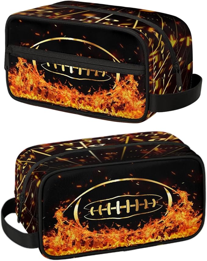 Rugby in Fire Boys Toiletry Bag for Kids Dopp Kit Waterproof Hanging Wash Bag Cosmetic Bag Medicine Bag for Travel Sports Shower Essential