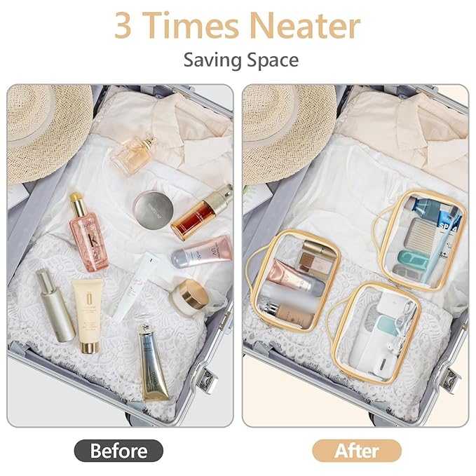 PACKISM TSA Approved Toiletry Bag - Floral Texture Lace clear Makeup Bags, Ease of Clamshell Closing, Handles and Double Zippers, 0.5 mm Thicker TSA Toiletry Bag, Multicolor