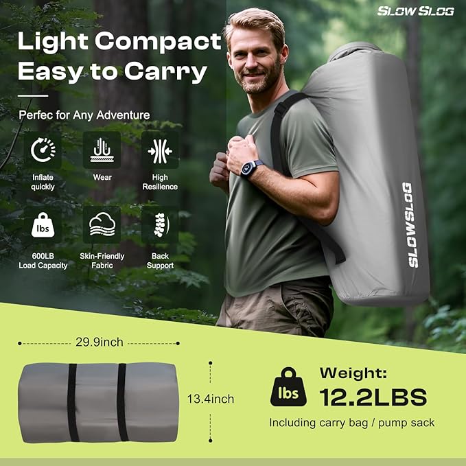 Self-Inflating Sleeping Pad with Portable Electric Pump 4in Thick Memory Foam Camping Mattress for Tent Cot & Car Travel, Fast Inflate & Deflate Camping Pad, Gray