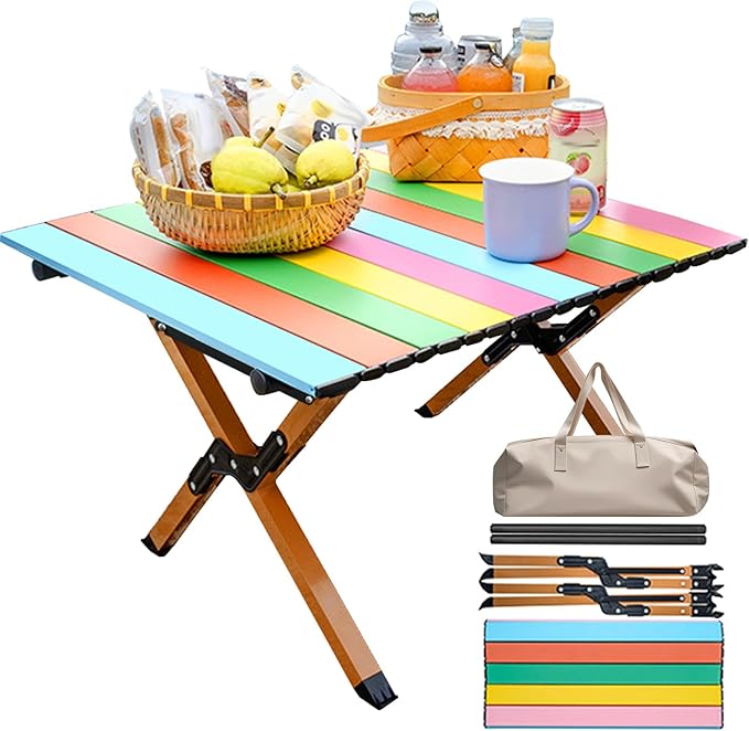 DEOMAi Folding Camping Table Support Up to 250 lbs Multipurpose Folding Table Adjustable Height with Carry Bag Portable Outdoor Table Suitable for Camping, Picnics, BBQ, RV Travel...