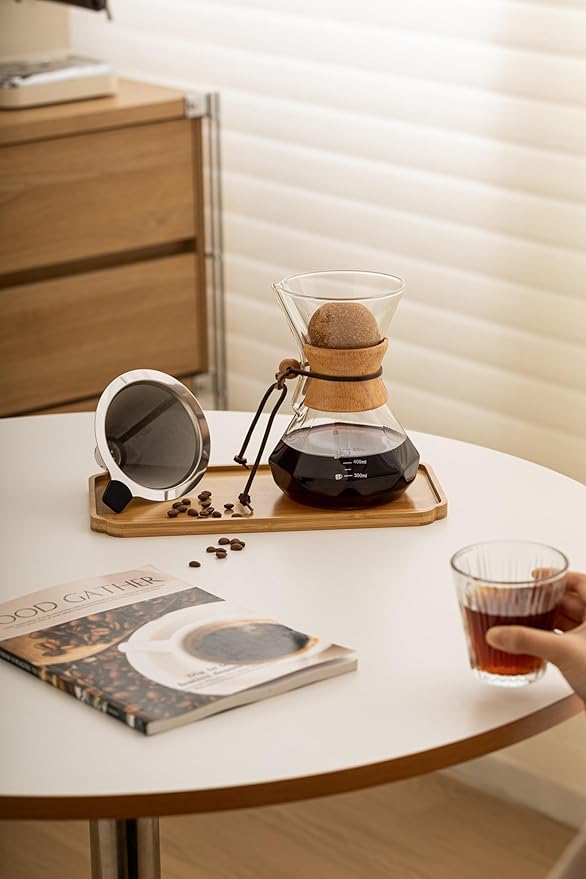Pour Over Coffee Maker With Wood Sleeve,20oz/600mlPour Over Coffee Dripper,Pour Over Coffee Maker Set With Cork Stopper (20oz/600ml)