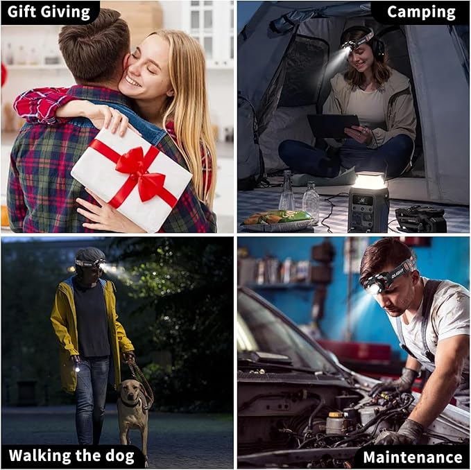 Headlamp Flashlight, 500 Lumen Ultra-Light Bright LED Rechargeable Headlight with White Red Bule Light,2-Pack Waterproof Motion Sensor Head Lamp,10 Modes for Outdoor Camping Running Hiking Fishing