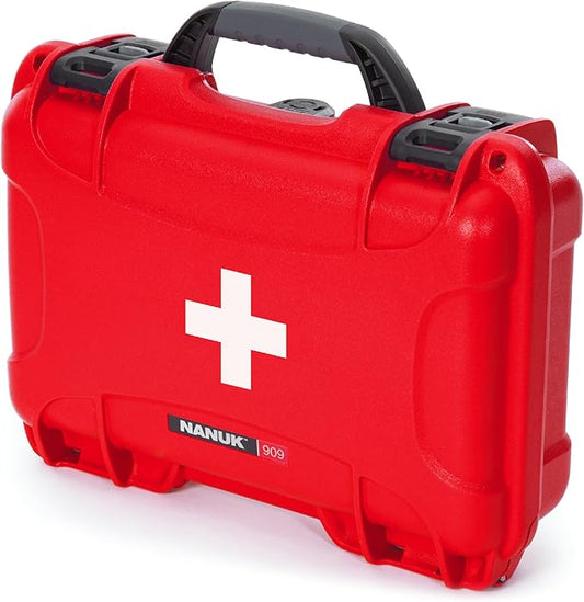 NANUK 909 Waterproof First Aid Box Empty – Durable, Medical First Aid Organizer Case, IP67-Rated, Dustproof, Impact-Resistant, and Floats (7.4" x 4.9" x 3.1") – Red