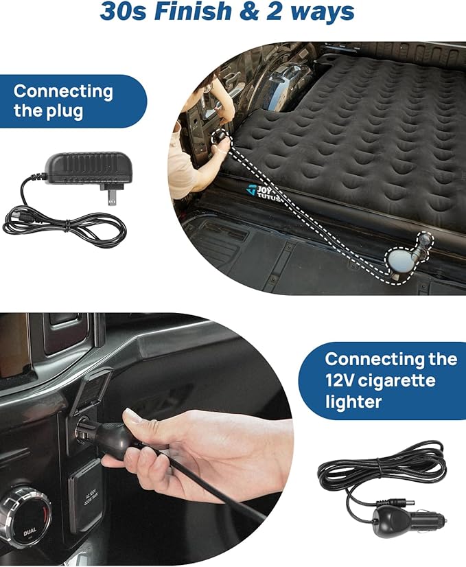 JOYTUTUS Truck Bed Air Mattress for 6.4-6.7Ft, Full Size Regular Beds for Pickup Outdoor Camping, Truck Tent Accessories with Carry Bag & Cup Holder & Cavity Design, Black