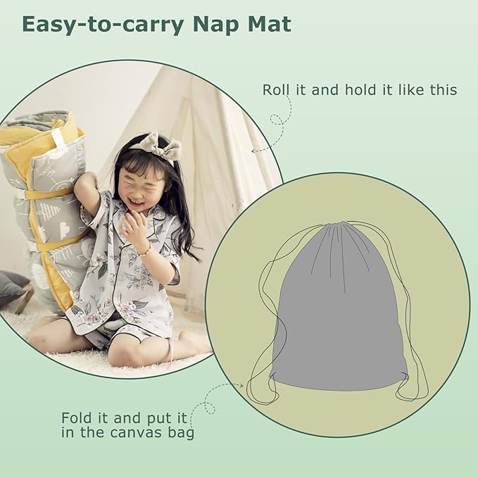 Toddlers Nap Mat with Removable Pillow and Soft Blanket, Lightweight Daycare Preschool Kindergarten Sleeping Bag, Travel Slumber for Kids Girls Boys