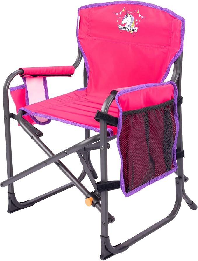 SUNNYFEEL Small Camping Chair, Portable Folding Aluminum Directors Chairs Lightweigh with Cup Hold, Pocket for Beach,Trip,Picnic,Outdoor Sports Events Foldable Camp Lawn Chair with Backpack Straps