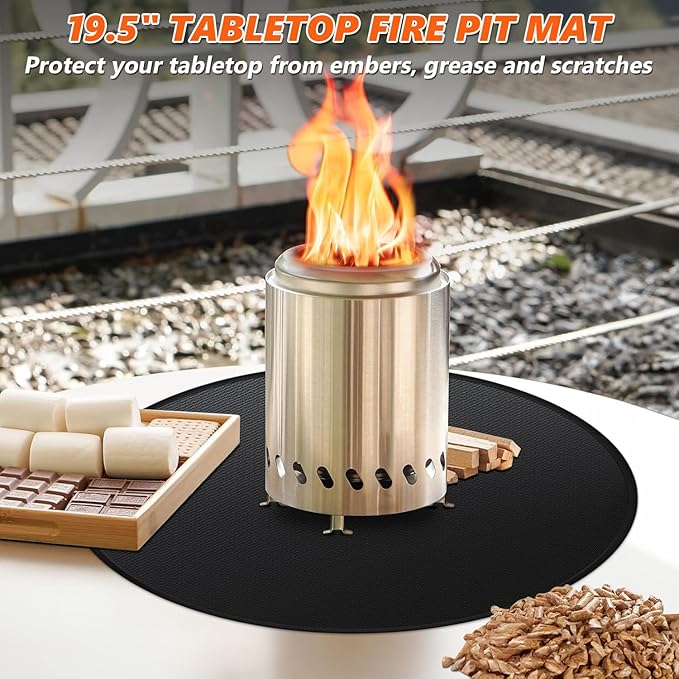 19.5" Fire Pit Mat for Solo Stove Mesa Tabletop Fire Pit, Fireproof Mat for Solo Stove Accessories, Small Under Grill Pad to Protect Your Table, Easy to Clean, Reusable
