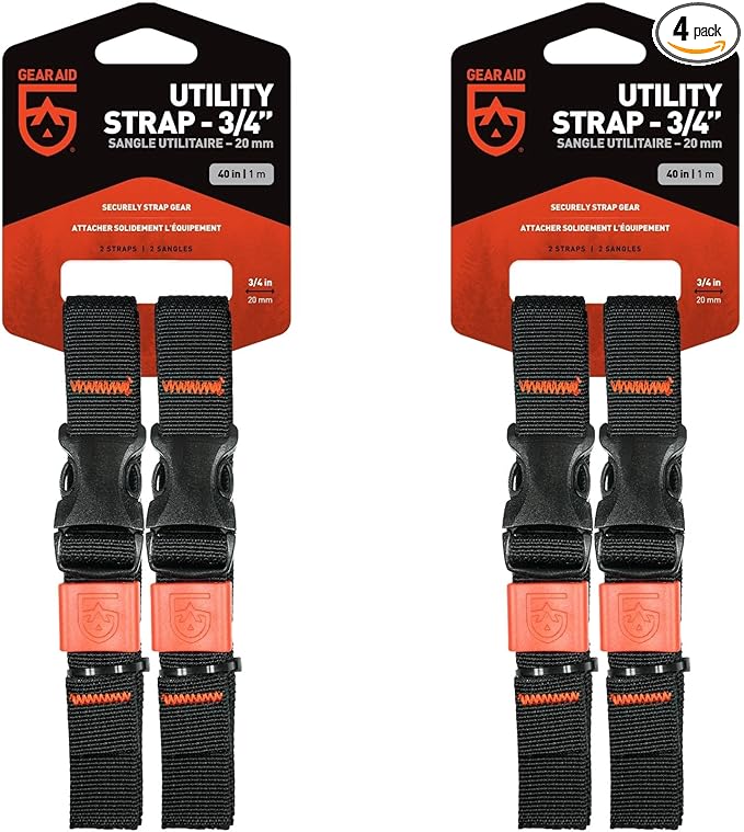 GEAR AID Utility Straps with Side-Release Buckle, Secure and Compress Camping, Biking, Hunting, Boating Gear, Multiple Sizes