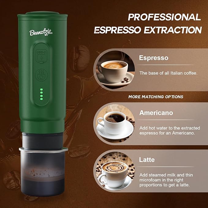 Portable Espresso Maker with Self-Heating, 2-in-1 Coffee Machine with Ground Coffee & NS Capsule, 7800mAh Espresso Machine for Travel, Outdoorlife, OfficeLife, BusinessTrip, Green