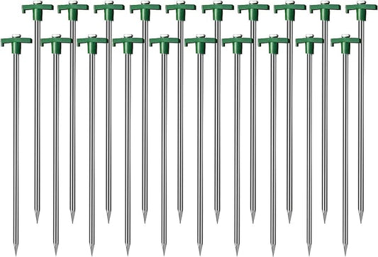 Cheardia 10 Pack Tent Stakes Heavy Duty, 10.25 Inch Yard Stakes Non-Rust Metal Tent Pegs Ground Stakes Tent Spikes for Camping Patio, Garden, Canopies, Grassland, Outdoor, Green