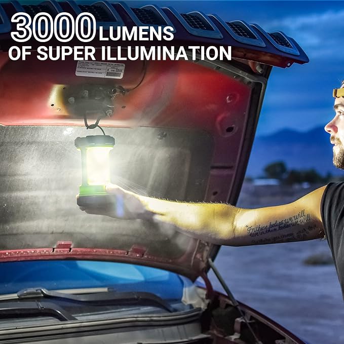Camping Lantern, 3000LM LED Rechargeable Battery Operated Lantern, 5 Light Modes, COB Waterproof Lantern Flashlight, Camping Light for Power Outage, Hurricane, Survival, Hiking