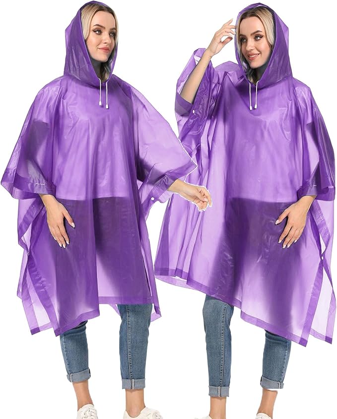 Reusable Rain Ponchos with Drawstring Hood for Adults, Waterproof Thicken Rain Coat, 2 Packs
