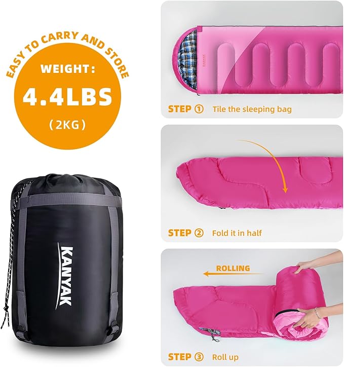 Camping Sleeping Bag, 32℉ Sleeping Bags for Adults Kids Teens Cold Weather Warm Sleeping Bag Winter for 3-4 Season Camping, Camping Gear Equipment, Traveling, and Outdoors