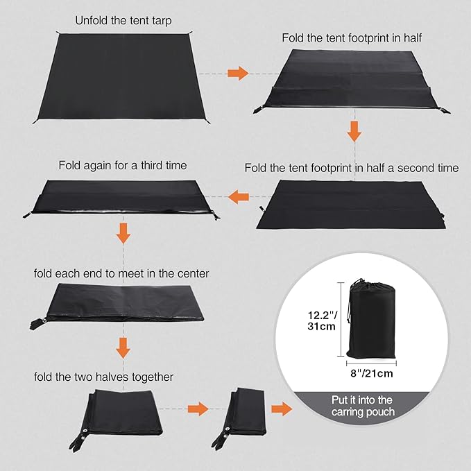 REDCAMP Ultralight Tent Footprint, Emergency Blanket with Insulated Thermal Reflective Liner, Waterproof Sandproof Camping Tarp with Carrying Bag for Ground Camping Hiking (55"x87" Black)