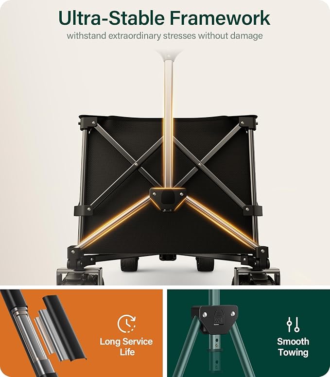 440Lbs Collapsible Wagon Cart,Beach Wagon with Big Wheels,Utility Wagons with Weight Capacity,Heavy Duty with Excellent Steering, Ideal for Camping,Gargen,Transport,Outdoor Sports