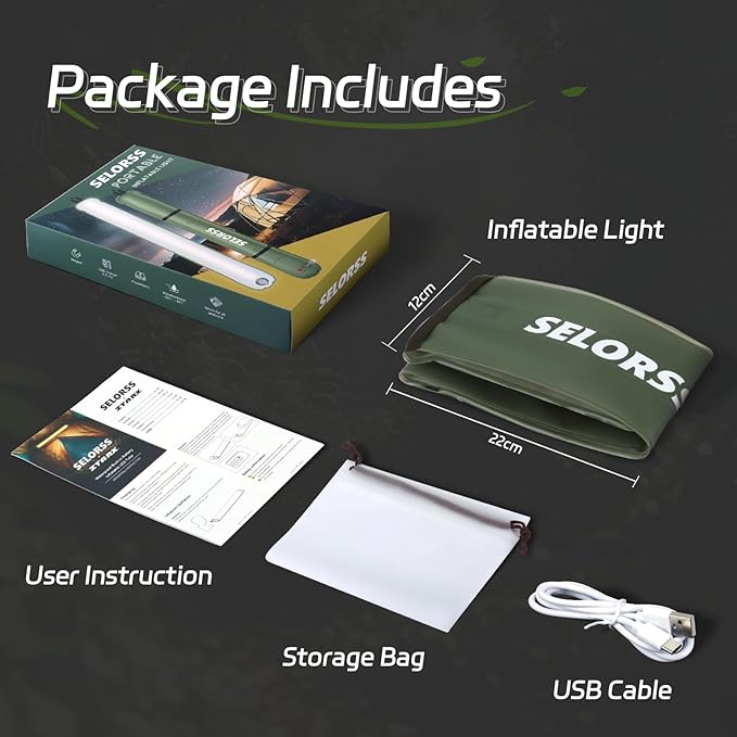 SELORSS Inflatable Outdoor Camping Light, Meets IP66 Waterproof Standard, Provides 2000 mAh Charging, Suitable for Camping, Hiking, Traveling and Other Outdoor environments.